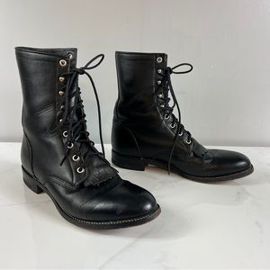 Vintage 90s Justin Mens Kiltie Lace-Up Boots Black 9 D 506 Western Riding Cowboy